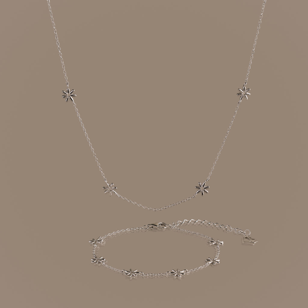 Flower Child Necklace & Bracelet Set in Silver