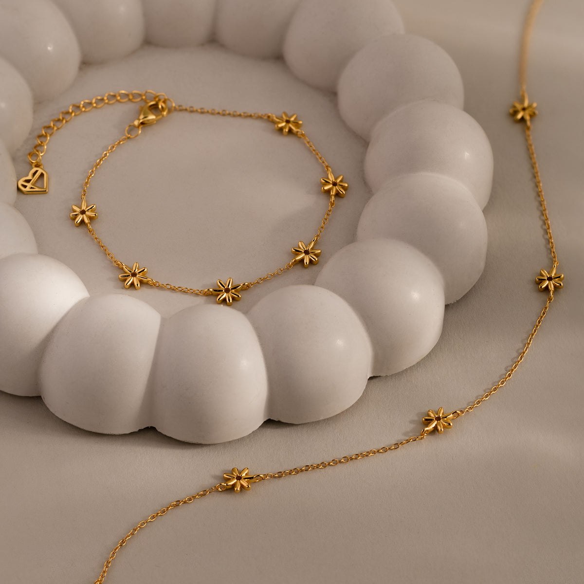 Flower Child Necklace & Bracelet Set in 18K Gold