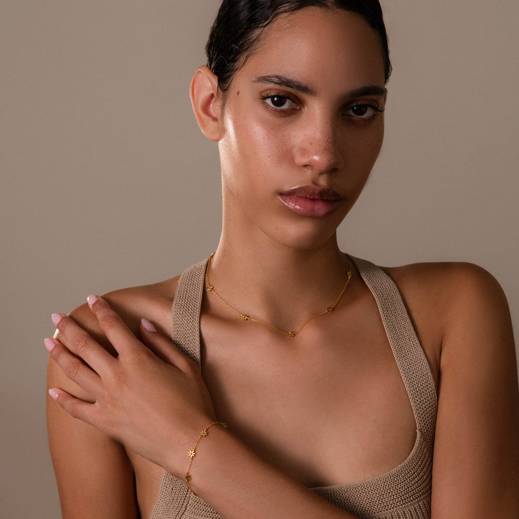 Flower Child Necklace & Bracelet Set in 18K Gold
