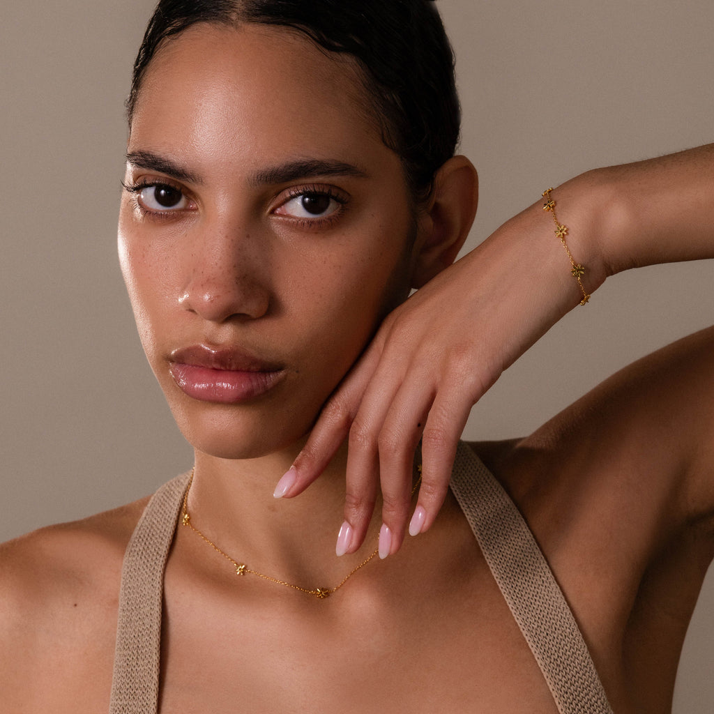 Flower Child Necklace & Bracelet Set in 18K Gold