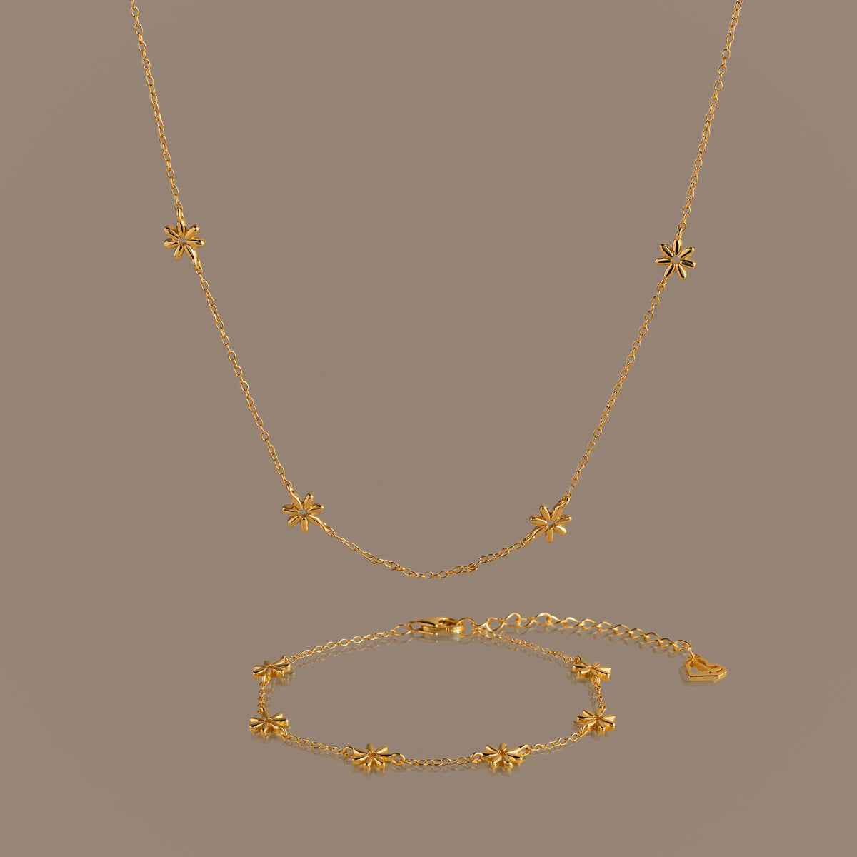 Flower Child Necklace & Bracelet Set in 18K Gold