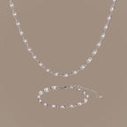 Eternity Pearl Necklace & Bracelet Set in Silver