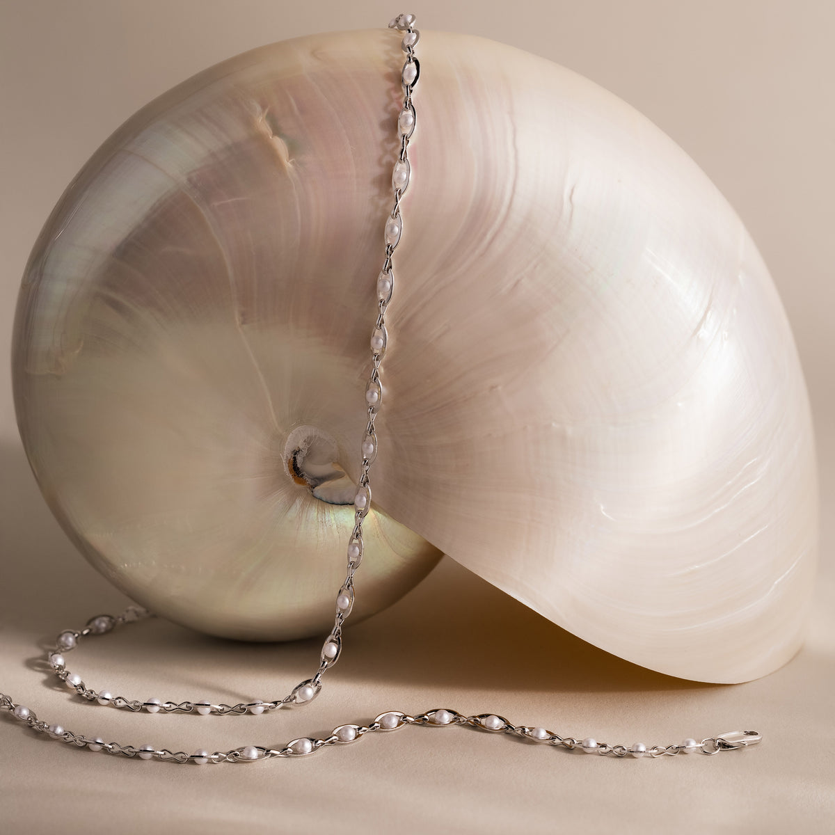 Eternity Pearl Necklace & Bracelet Set in Silver