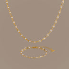 Eternity Pearl Necklace & Bracelet Set in 18K Gold