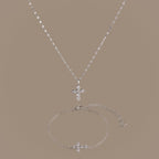 Diamond Cross Necklace & Bracelet Set in Silver
