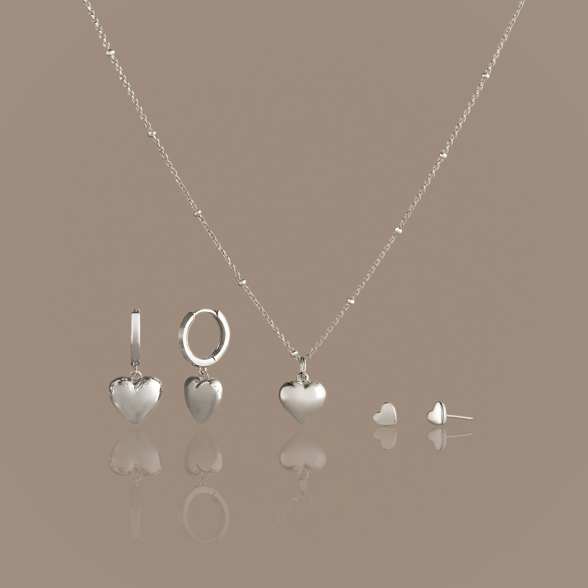 Puff Heart Jewelry Set in Silver