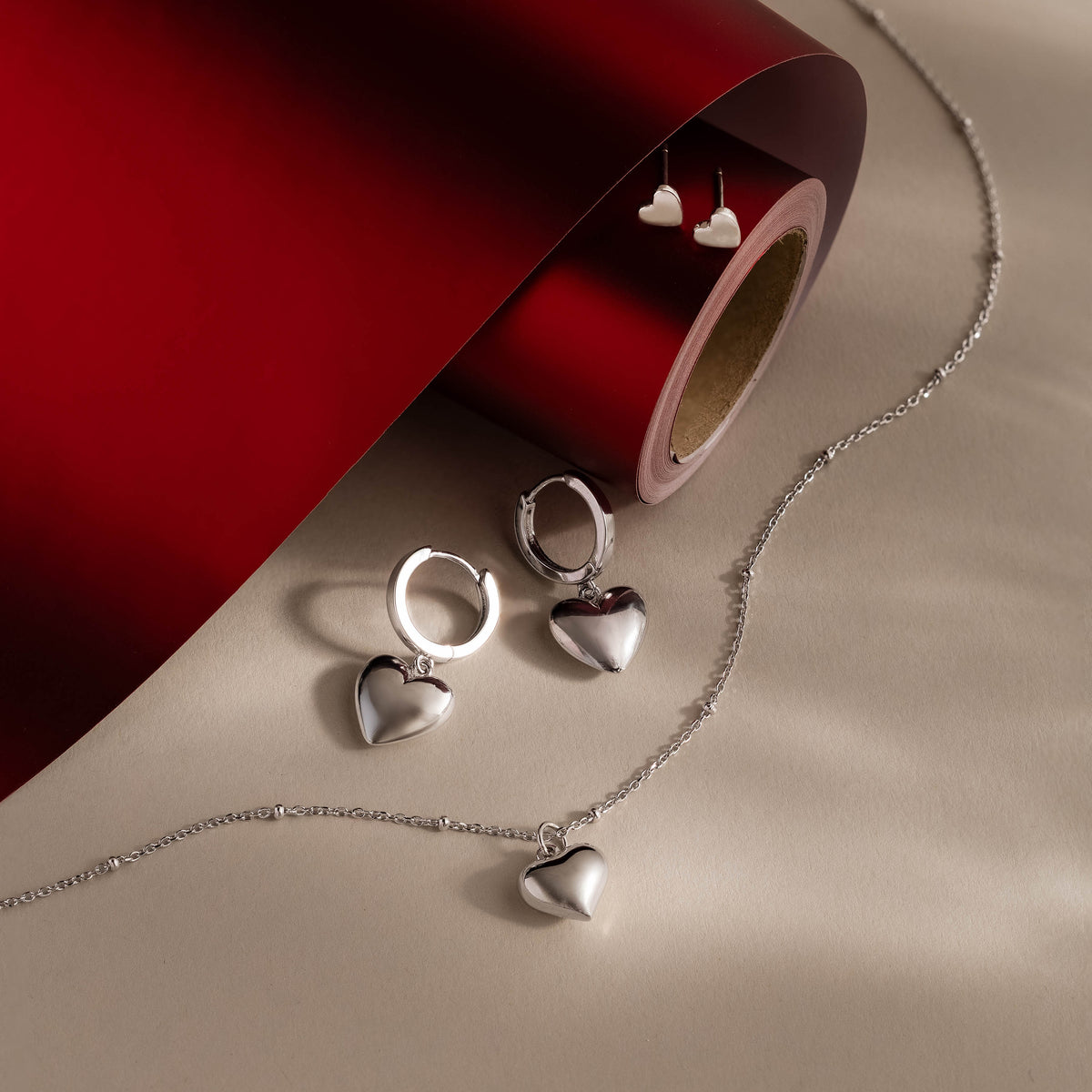 Puff Heart Jewelry Set in Silver