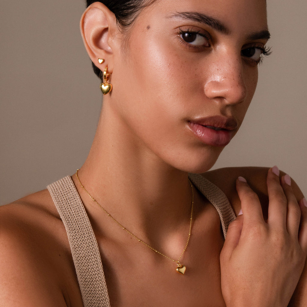 Puff Heart Jewelry Set in 18K Gold