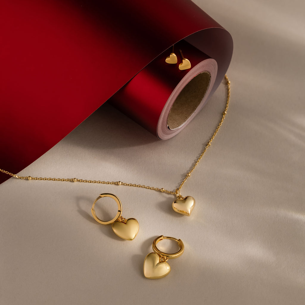 Puff Heart Jewelry Set in 18K Gold