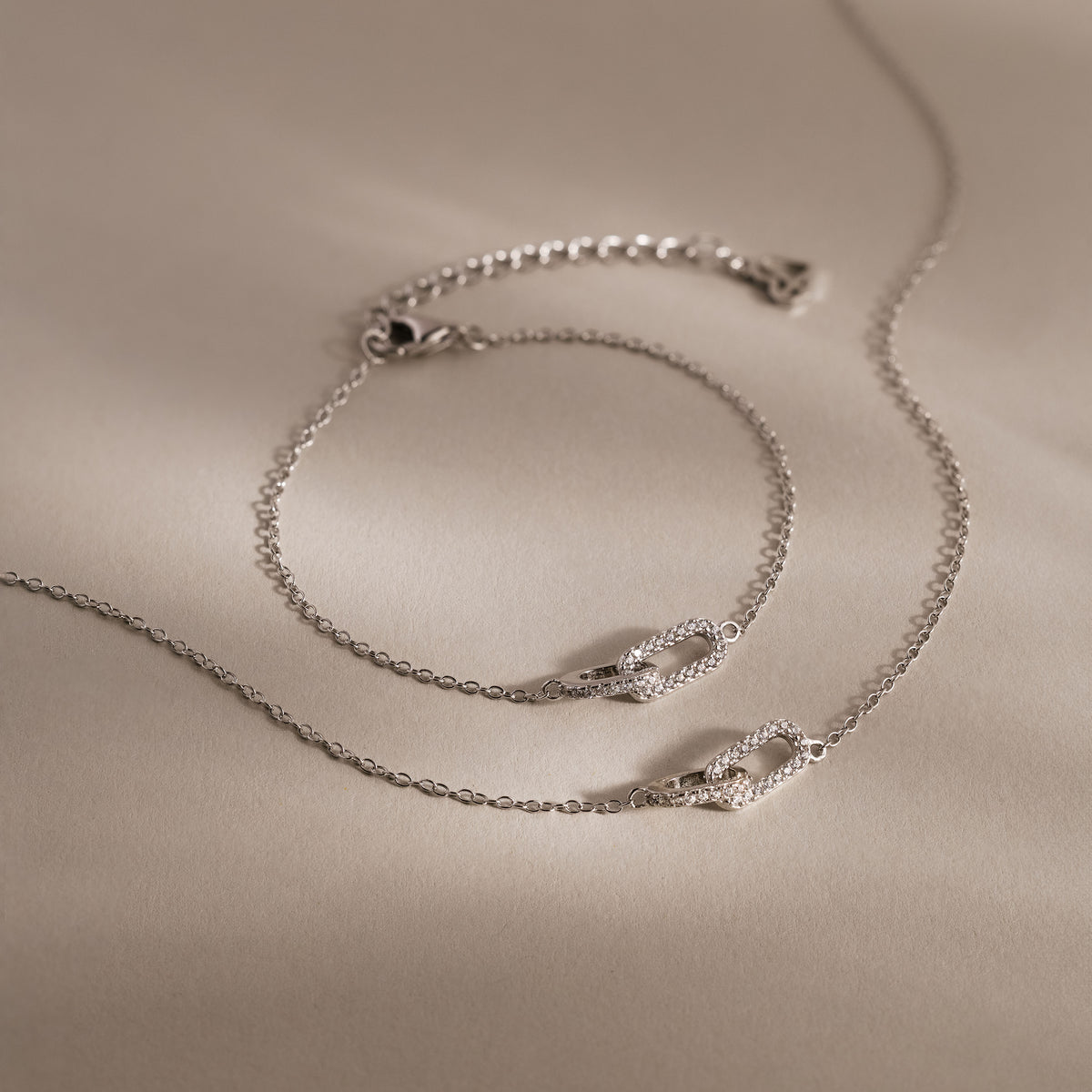 Pave Linked Necklace & Bracelet Set in Silver