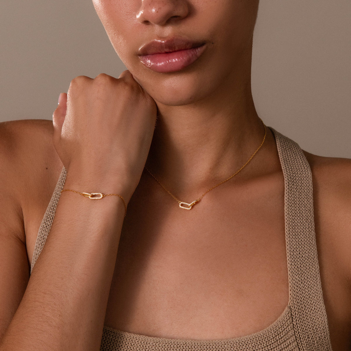 Pave Linked Pendant Necklace in Silver