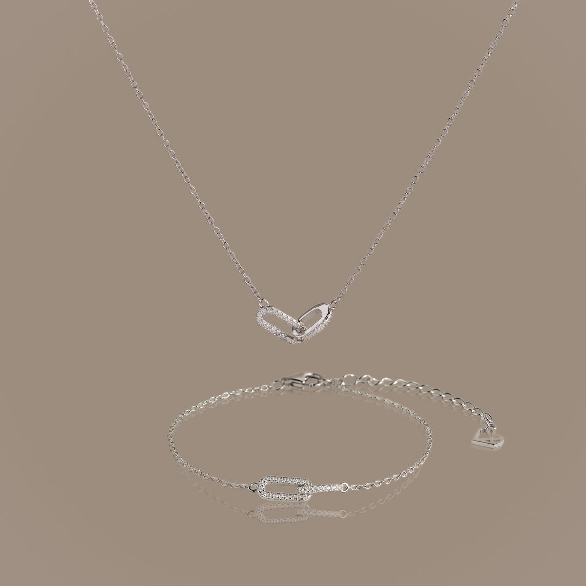 Pave Linked Necklace & Bracelet Set in Silver