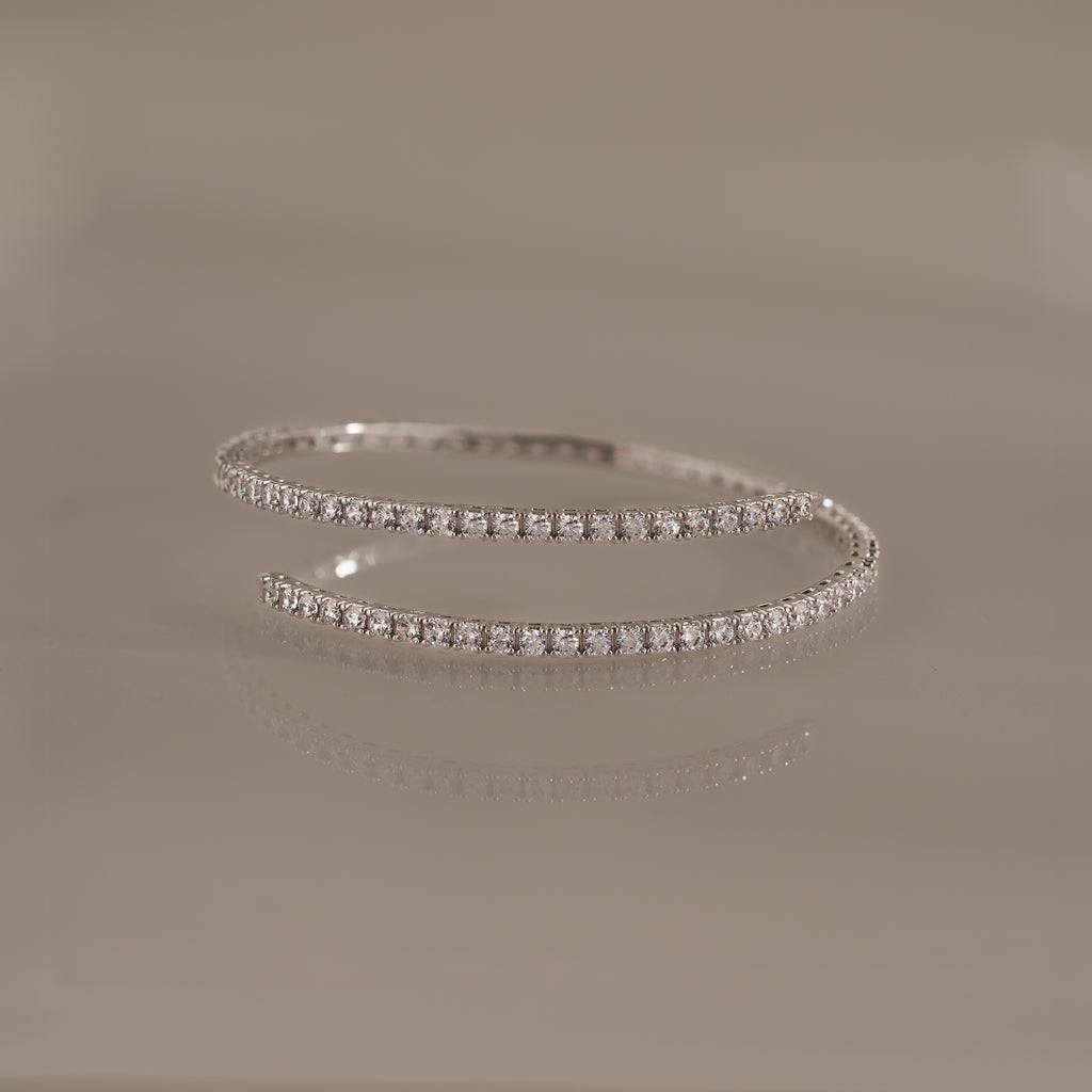 Diamond Tennis Wrap Bangle in Silver