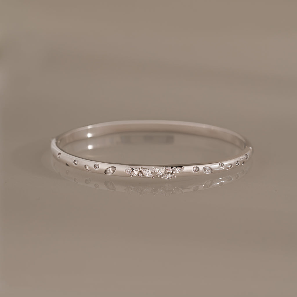 Mixed Diamond Sprinkle Bangle in Silver