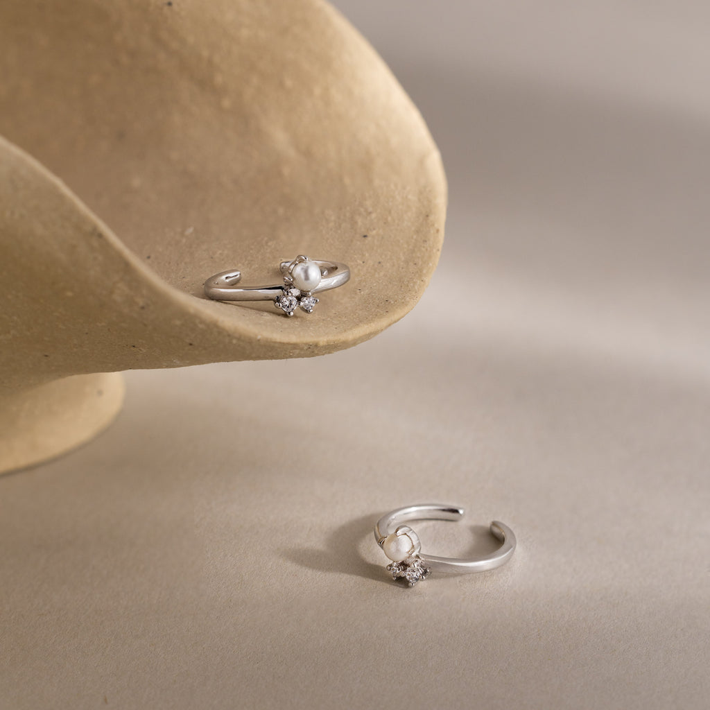 Pearl Diamond Ear Cuffs in Silver