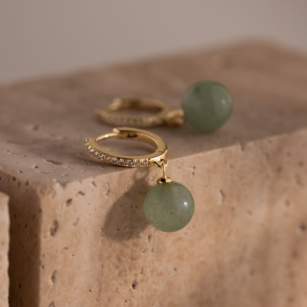 Aventurine Pave Drop Huggies