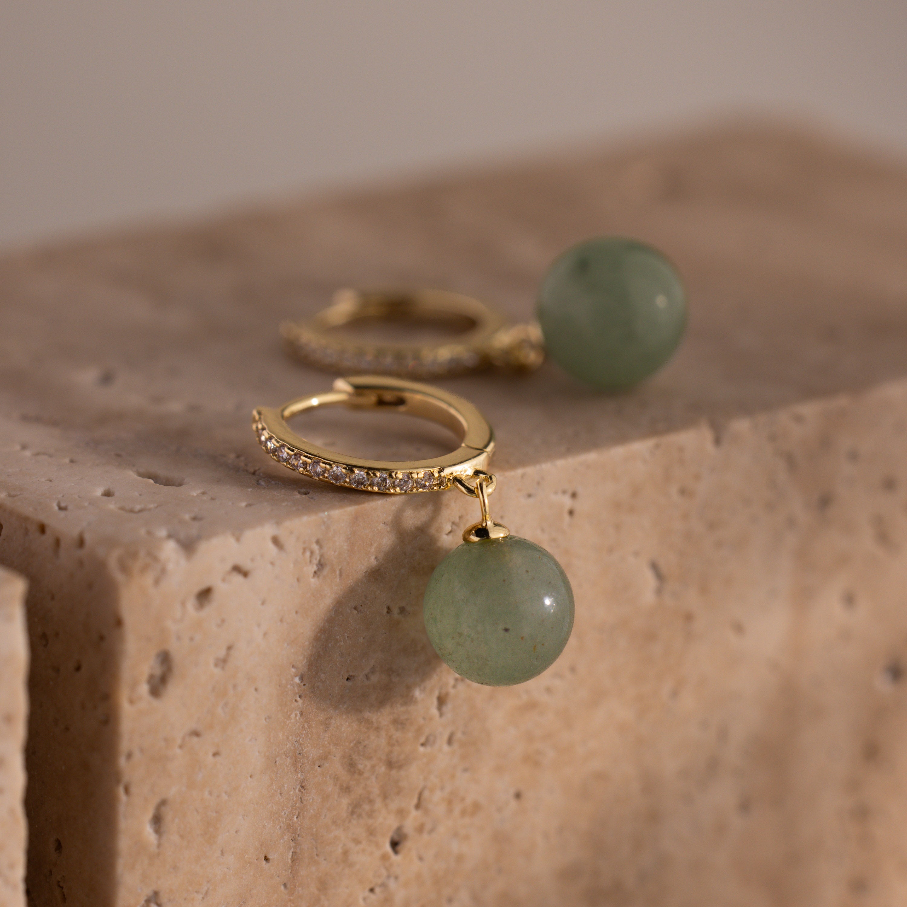 Aventurine Pave Drop Huggies