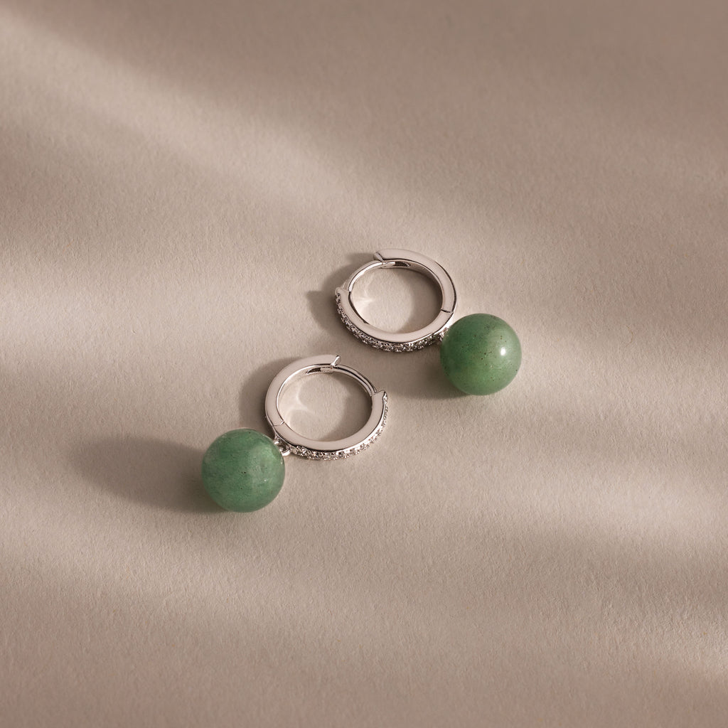 Aventurine Pave Drop Huggies in Silver