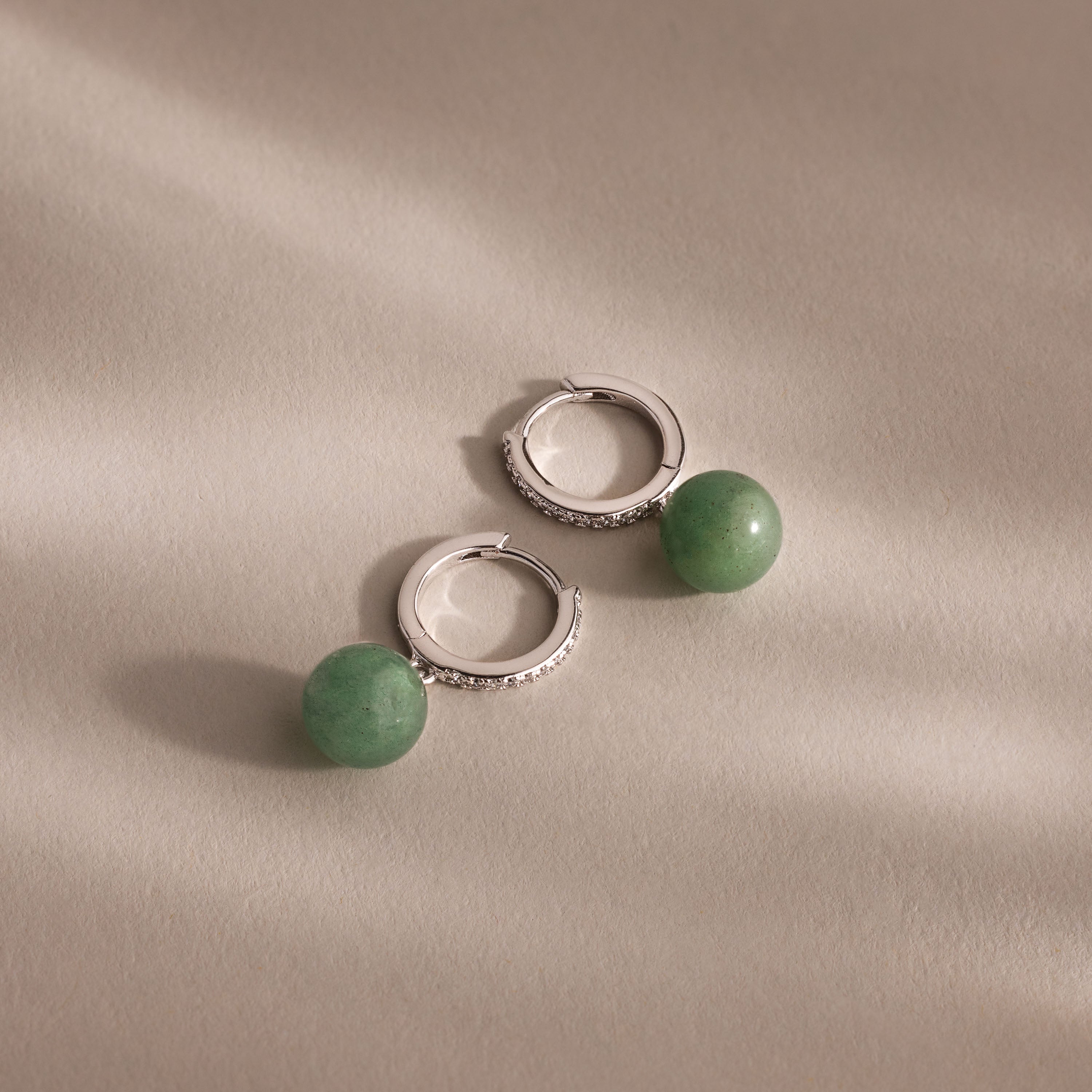 Aventurine Pave Drop Huggies in Silver