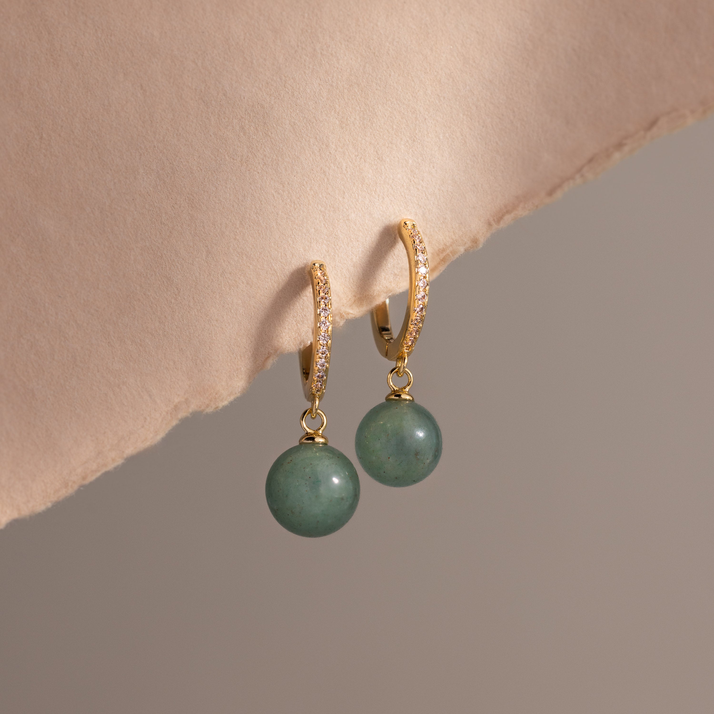 Aventurine Pave Drop Huggies in 18K Gold