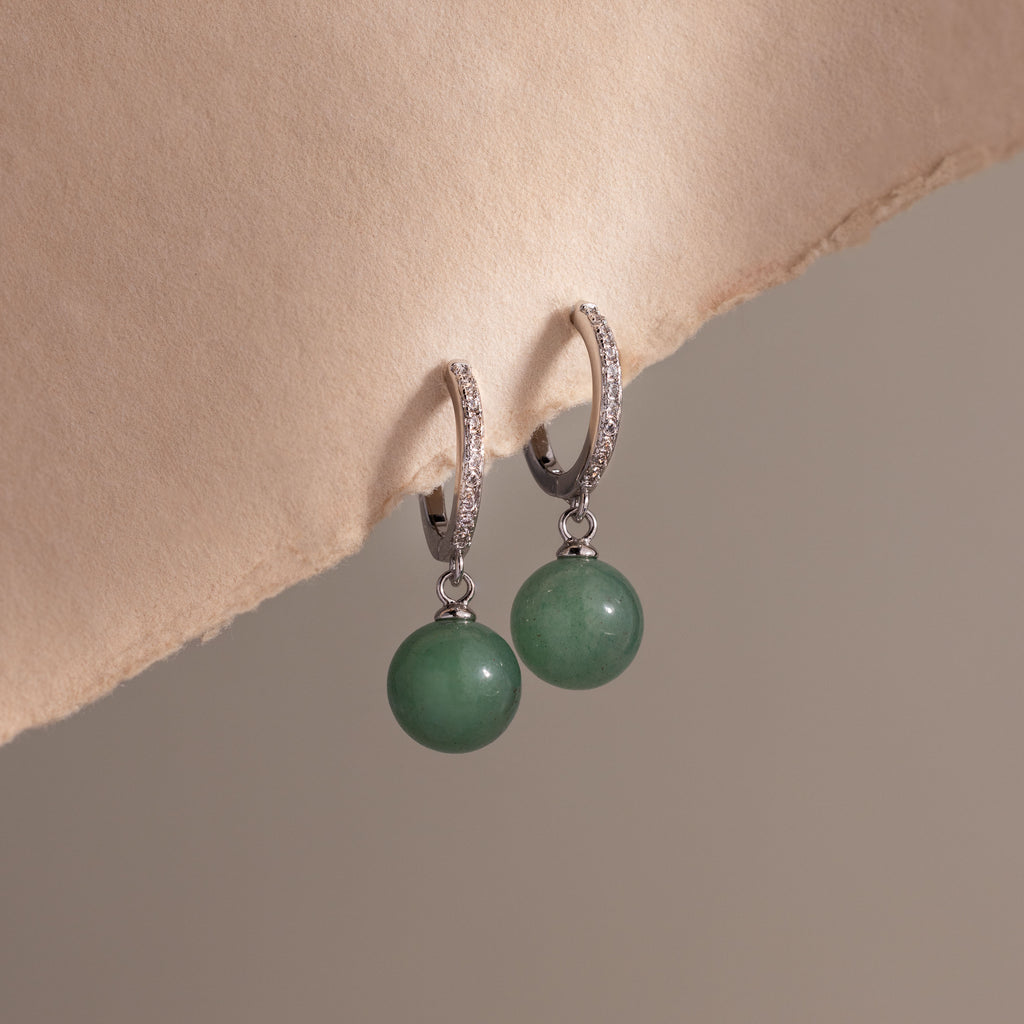 Aventurine Pave Drop Huggies in Silver