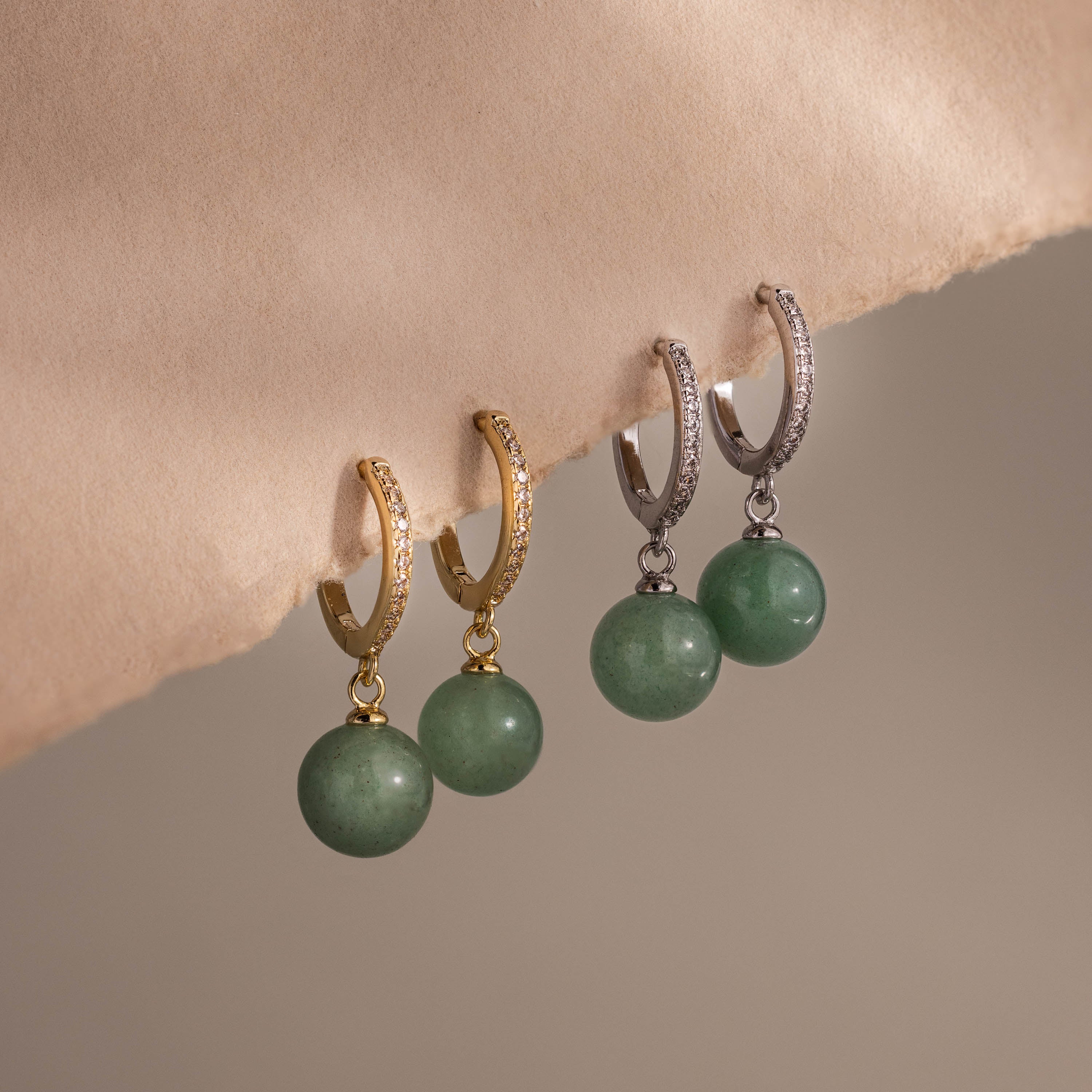 Aventurine Pave Drop Huggies