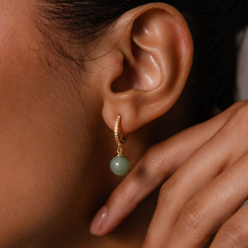 Aventurine Pave Drop Huggies