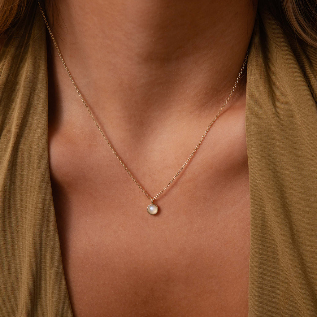 Moonstone Charm Necklace in 18K Gold