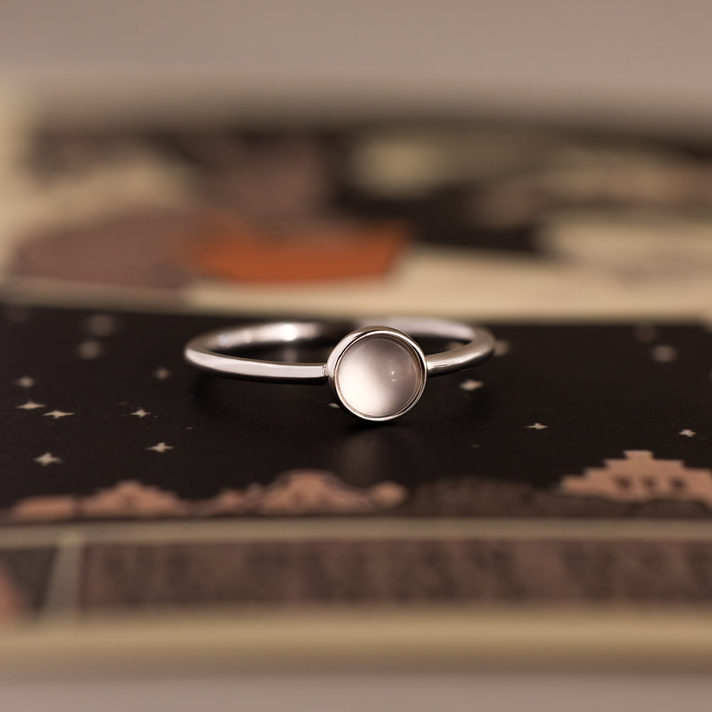 Dainty Round Moonstone Ring in Silver