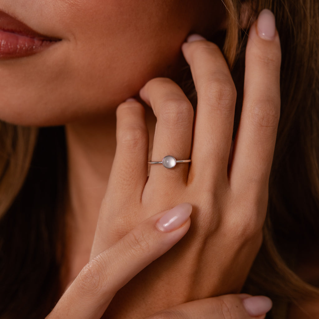 Dainty Round Moonstone Ring in Silver