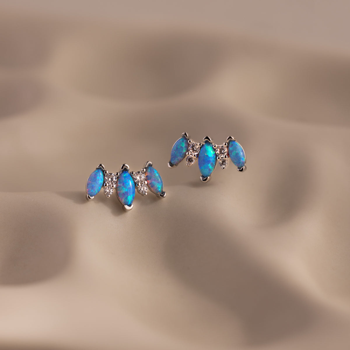 Blue Opal Starlight Bloom Studs in Silver