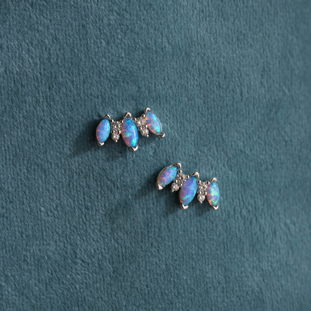 Blue Opal Starlight Bloom Studs in Silver