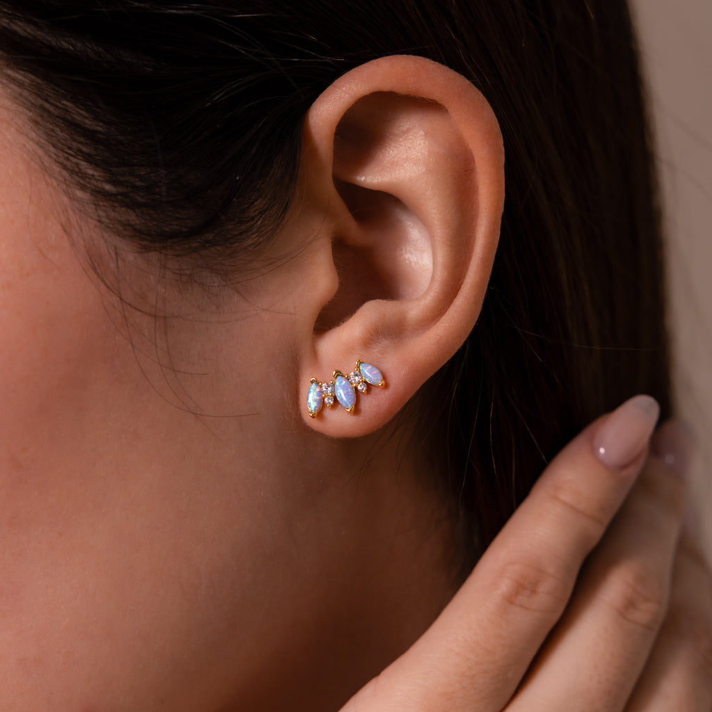 Blue Opal Starlight Bloom Studs in 18K Gold