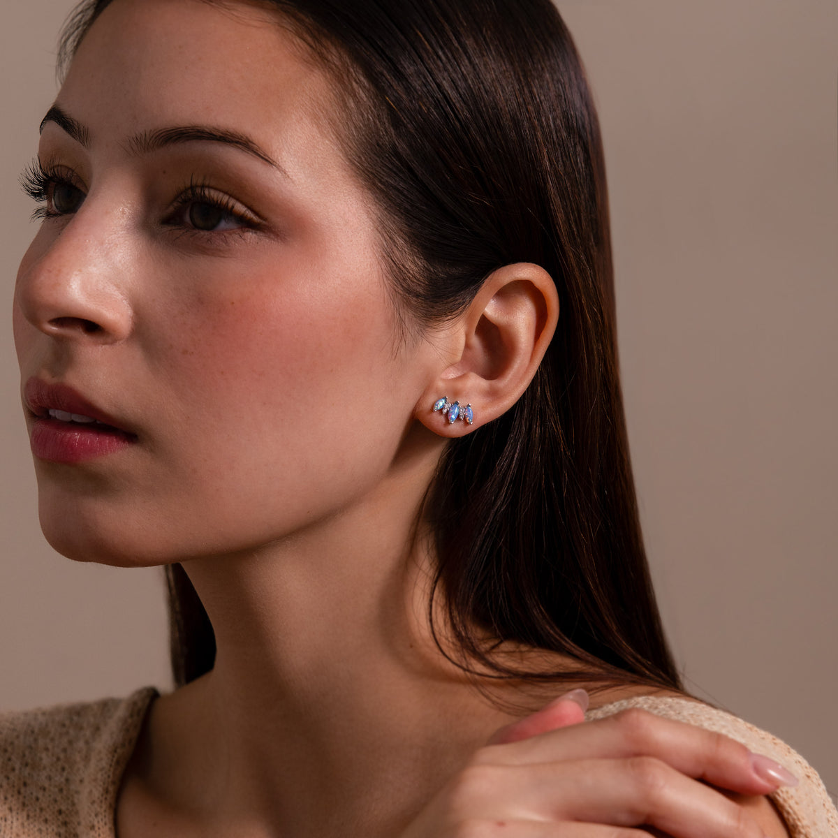 Blue Opal Starlight Bloom Studs in Silver