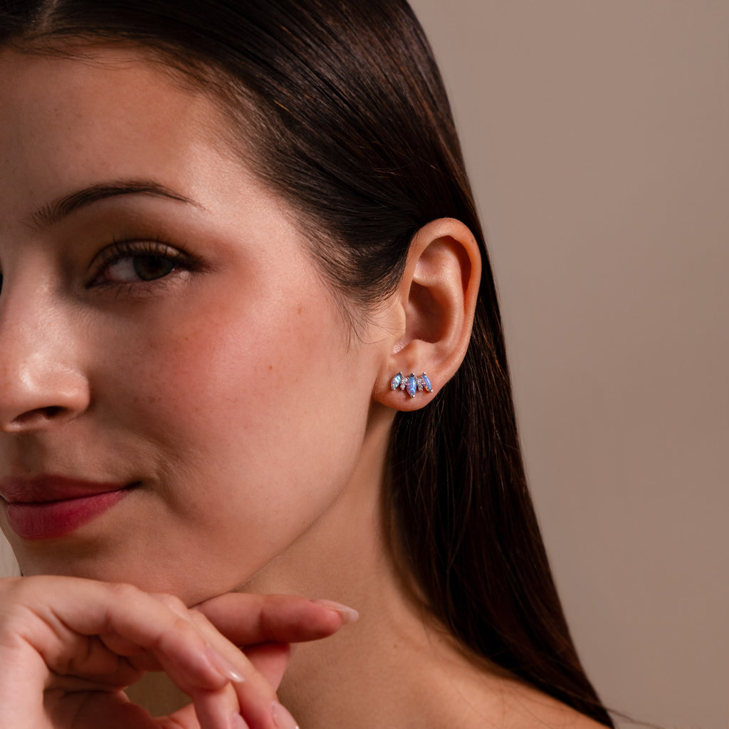 Blue Opal Starlight Bloom Studs in Silver