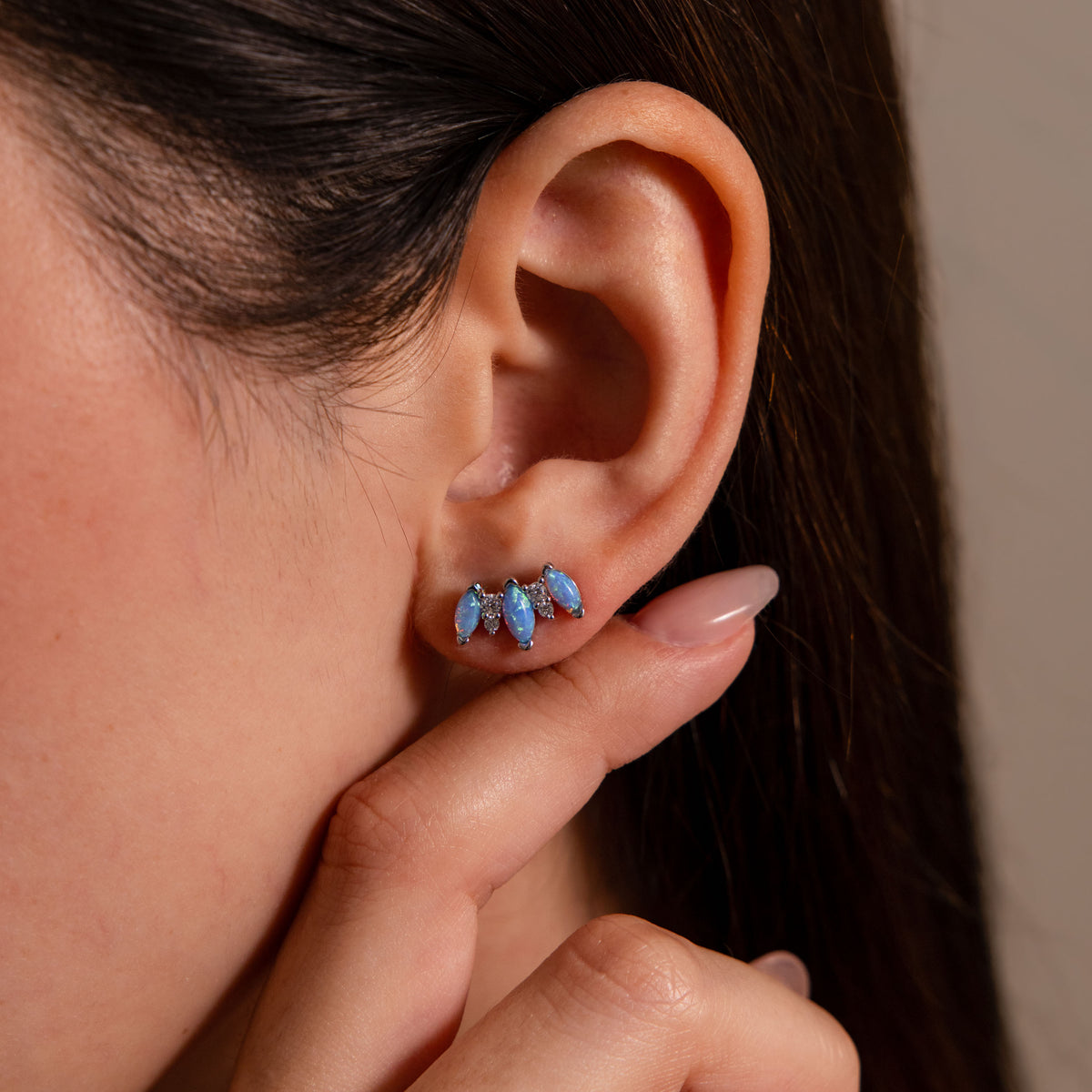 Blue Opal Starlight Bloom Studs in Silver