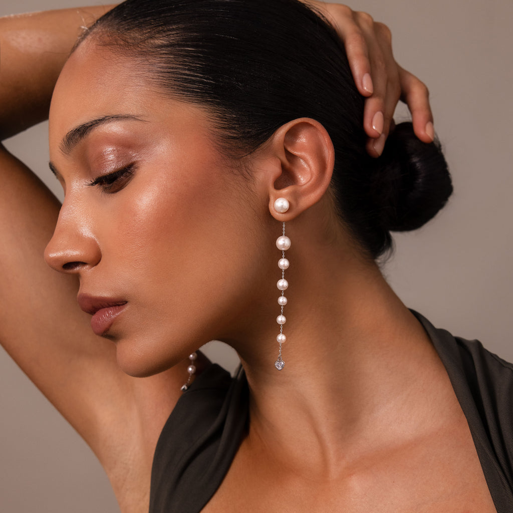 Waterfall Pearl Earrings in Silver