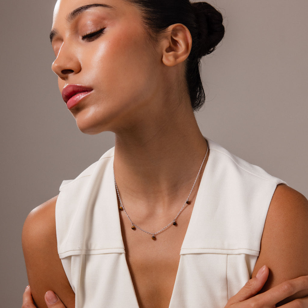 Tiger's Eye Station Necklace in Silver