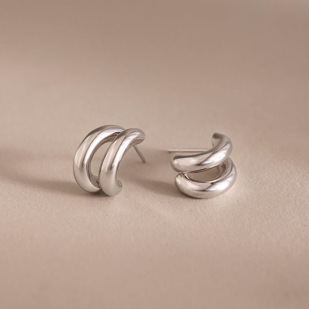Bold Duo Hoops in Silver