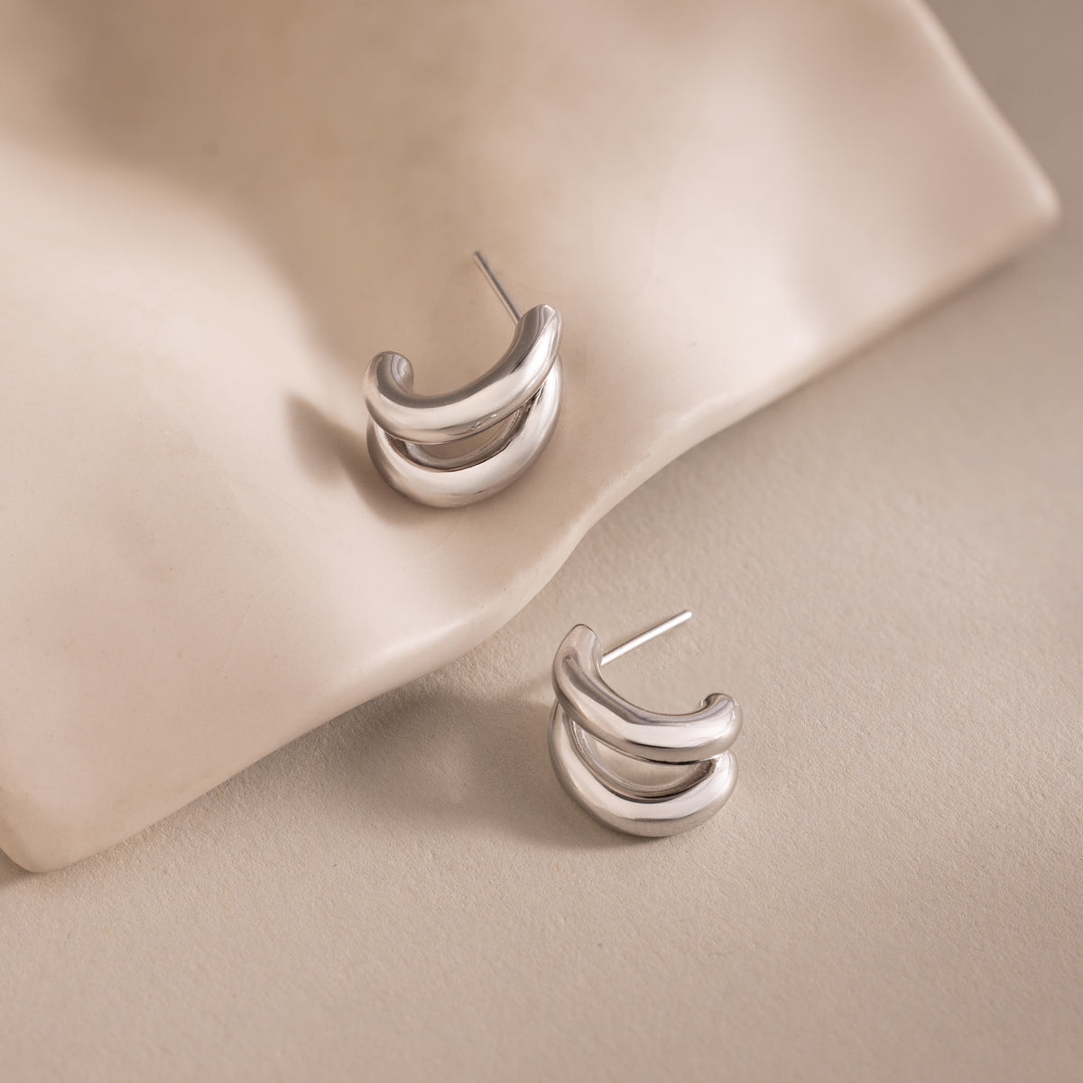 Bold Duo Hoops in Silver