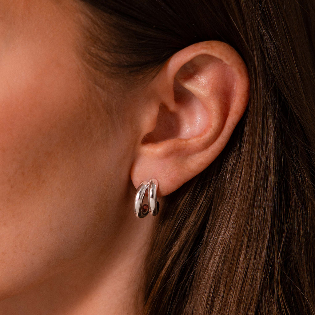 Bold Duo Hoops in Silver