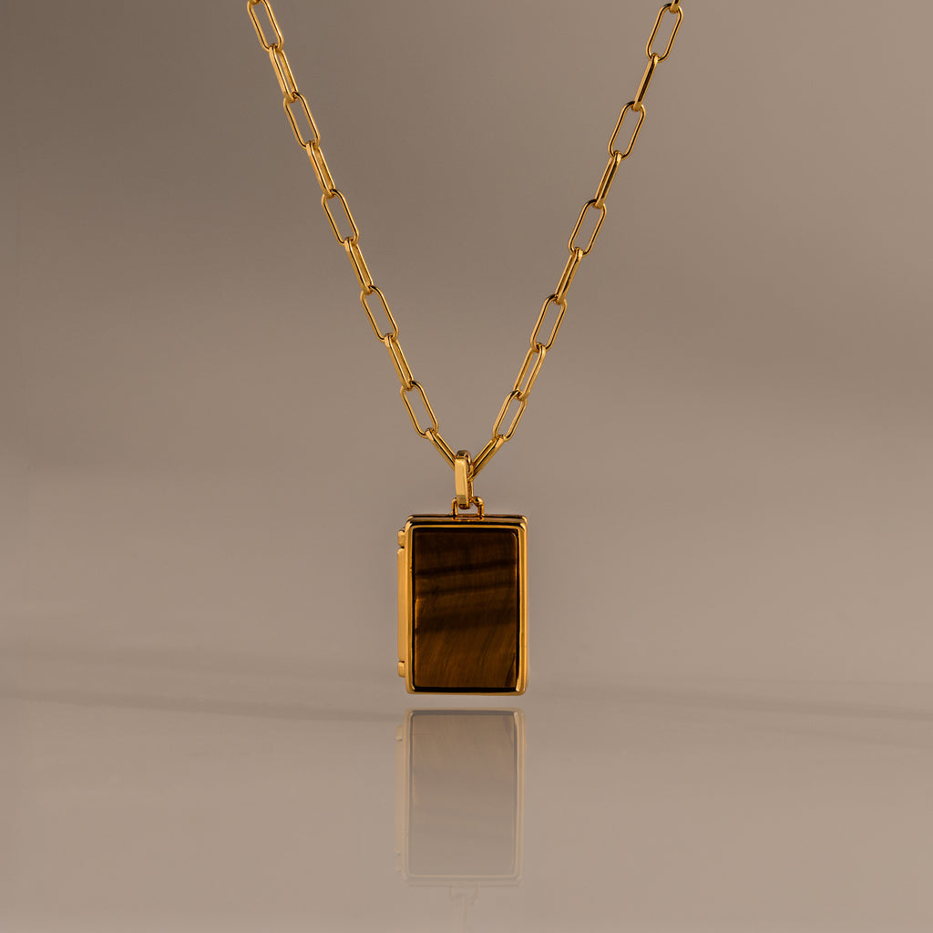 Tiger's Eye Locket Necklace in 18K Gold