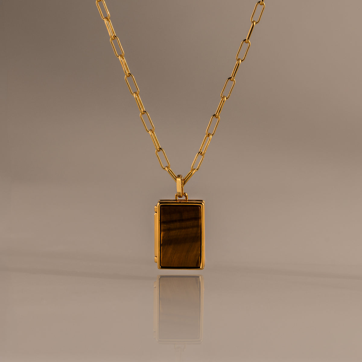 Tiger's Eye Locket Necklace in 18K Gold