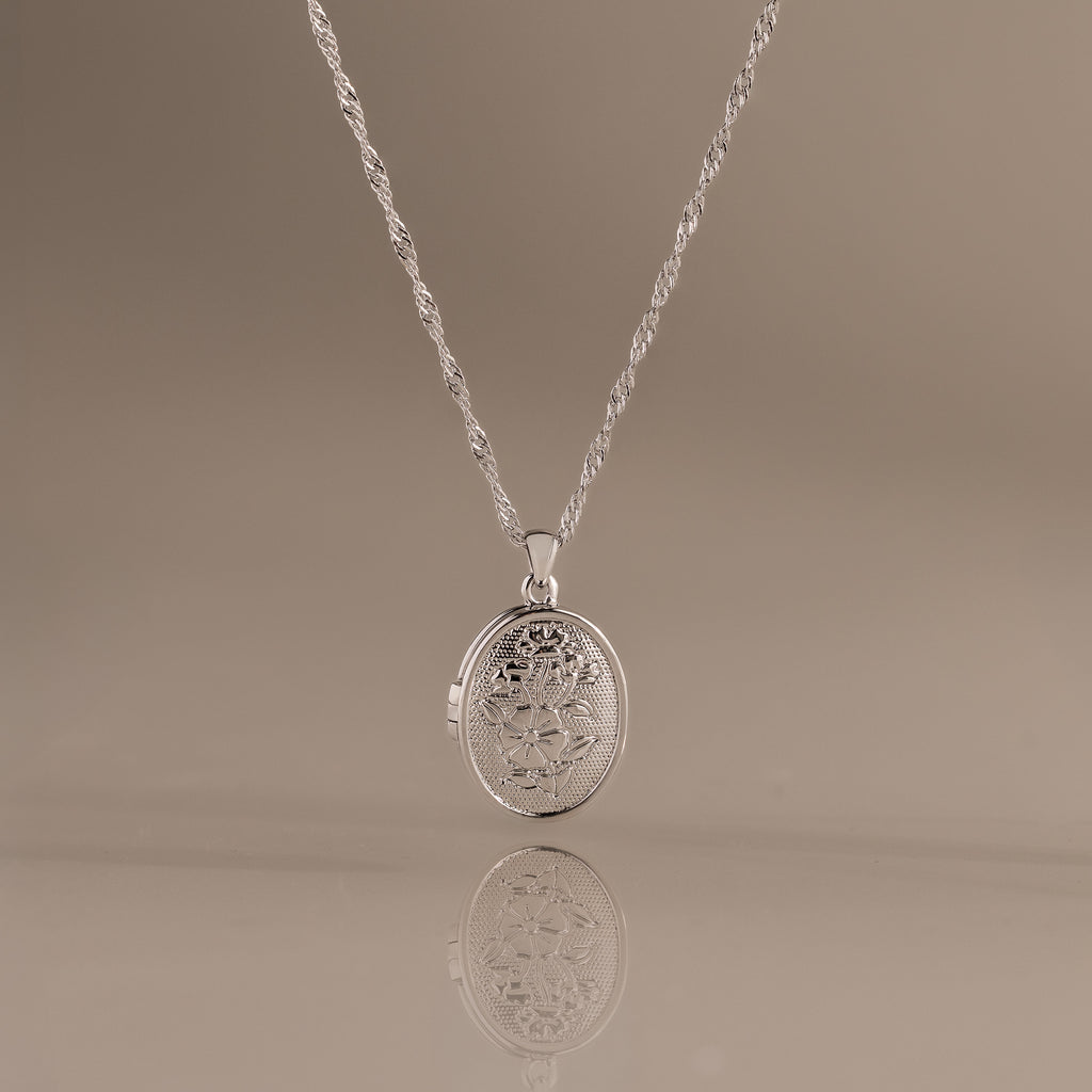 Floral Locket Necklace in Silver