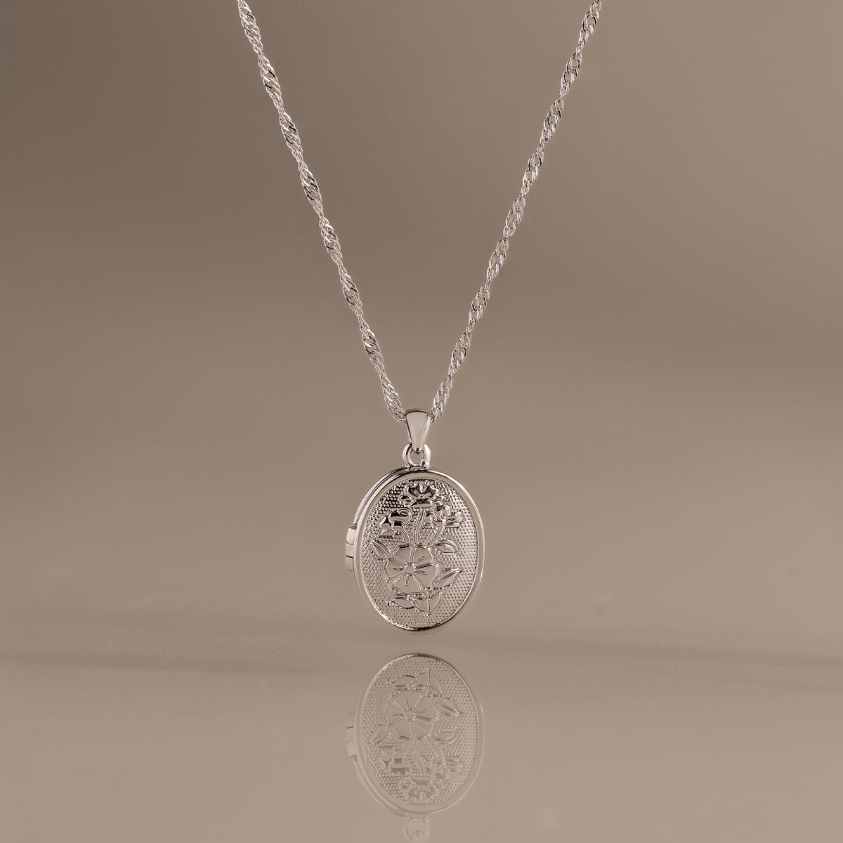 Floral Locket Necklace in Silver