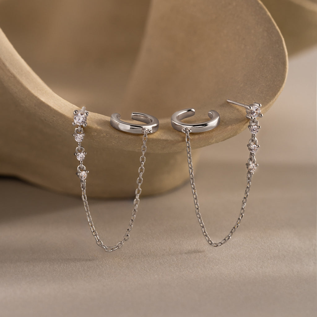 Diamond Veil Ear Cuffs in Silver