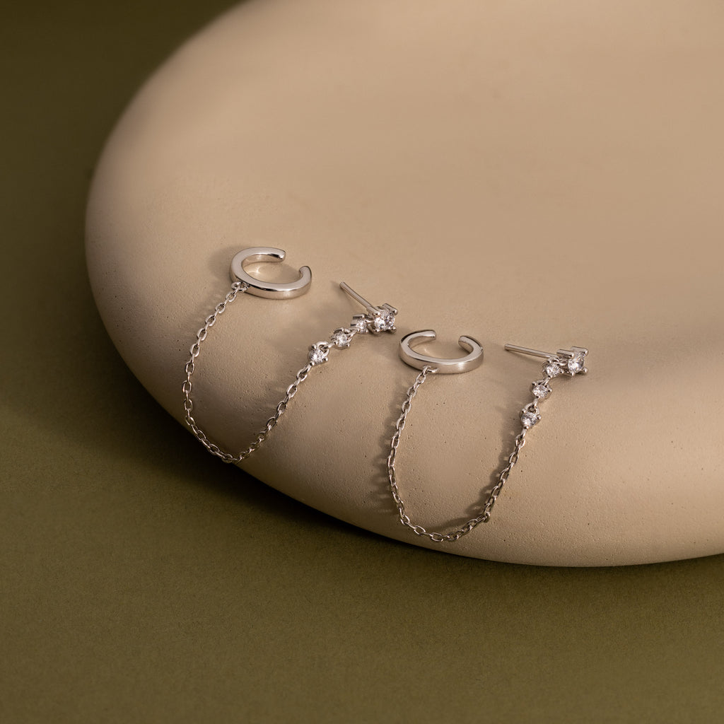 Diamond Veil Ear Cuffs in Silver