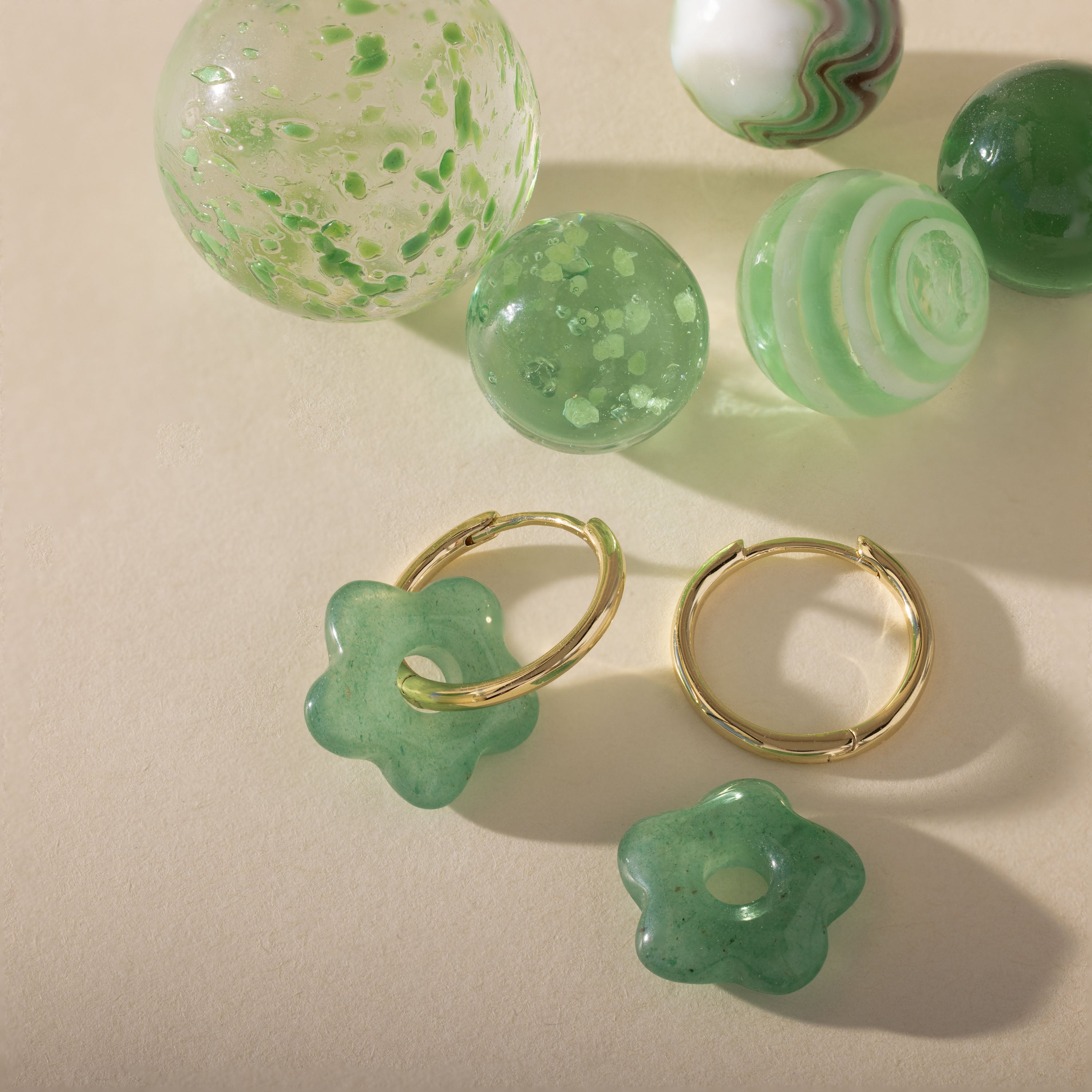 Jade Flower Hoops