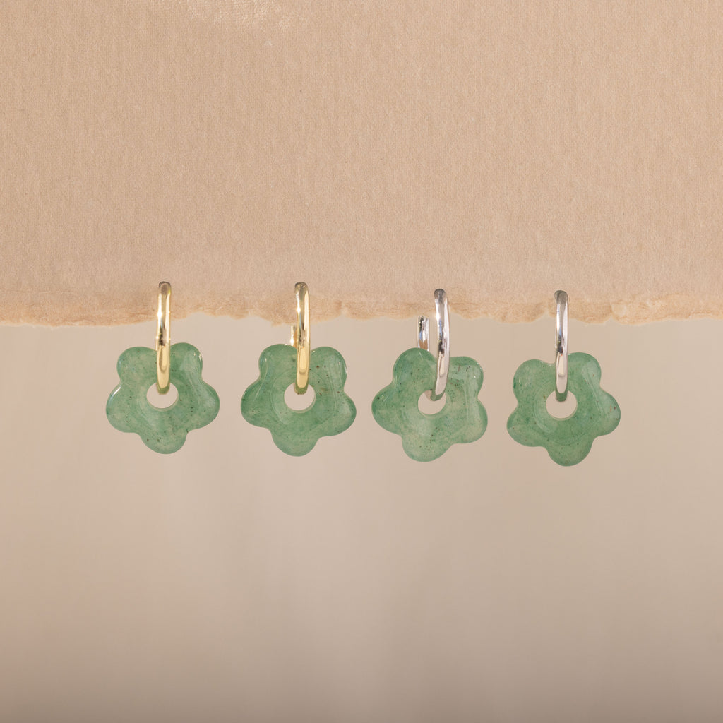 Jade Flower Hoops in 18K Gold