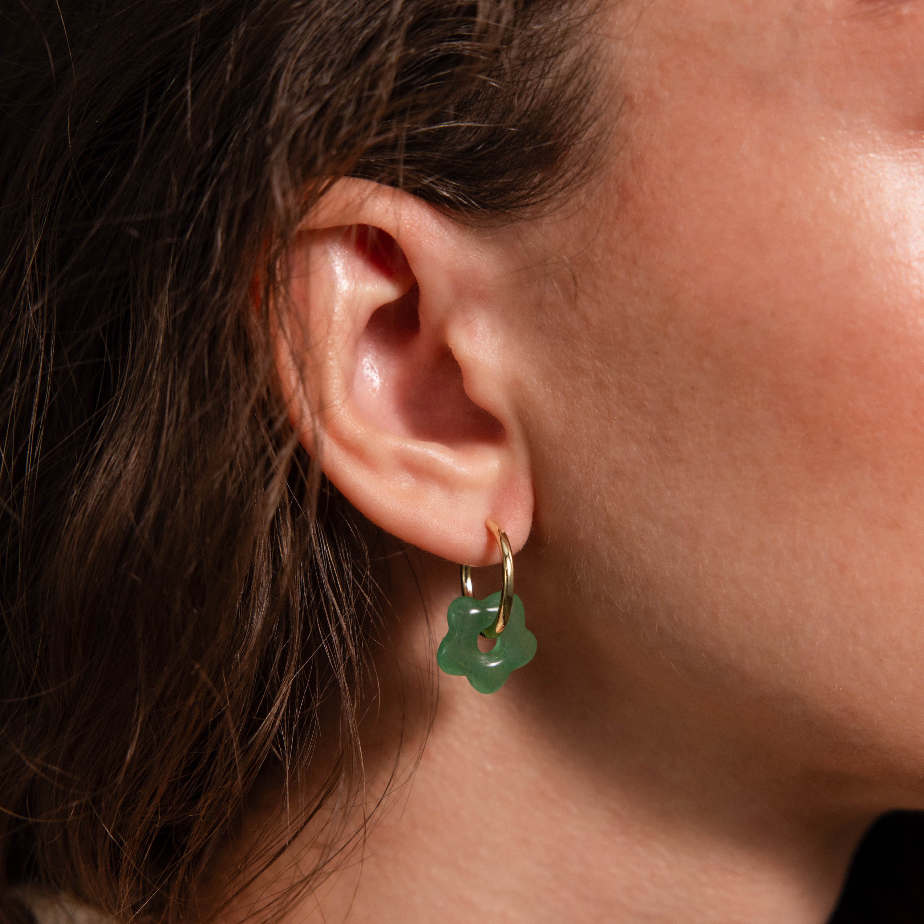 Jade Flower Hoops in 18K Gold